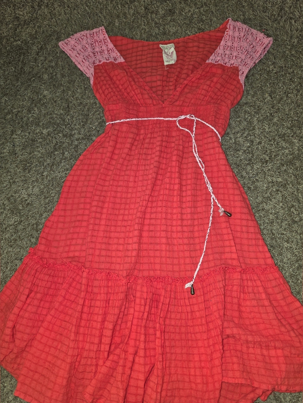 Free People Red Midi Dress with Pink Cap Sleeves